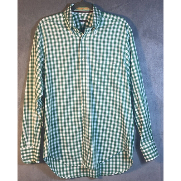 J. McLaughlin Medium Mens Long Sleeve Button Down Green Cotton Check Shirt/Prepp - Picture 1 of 6